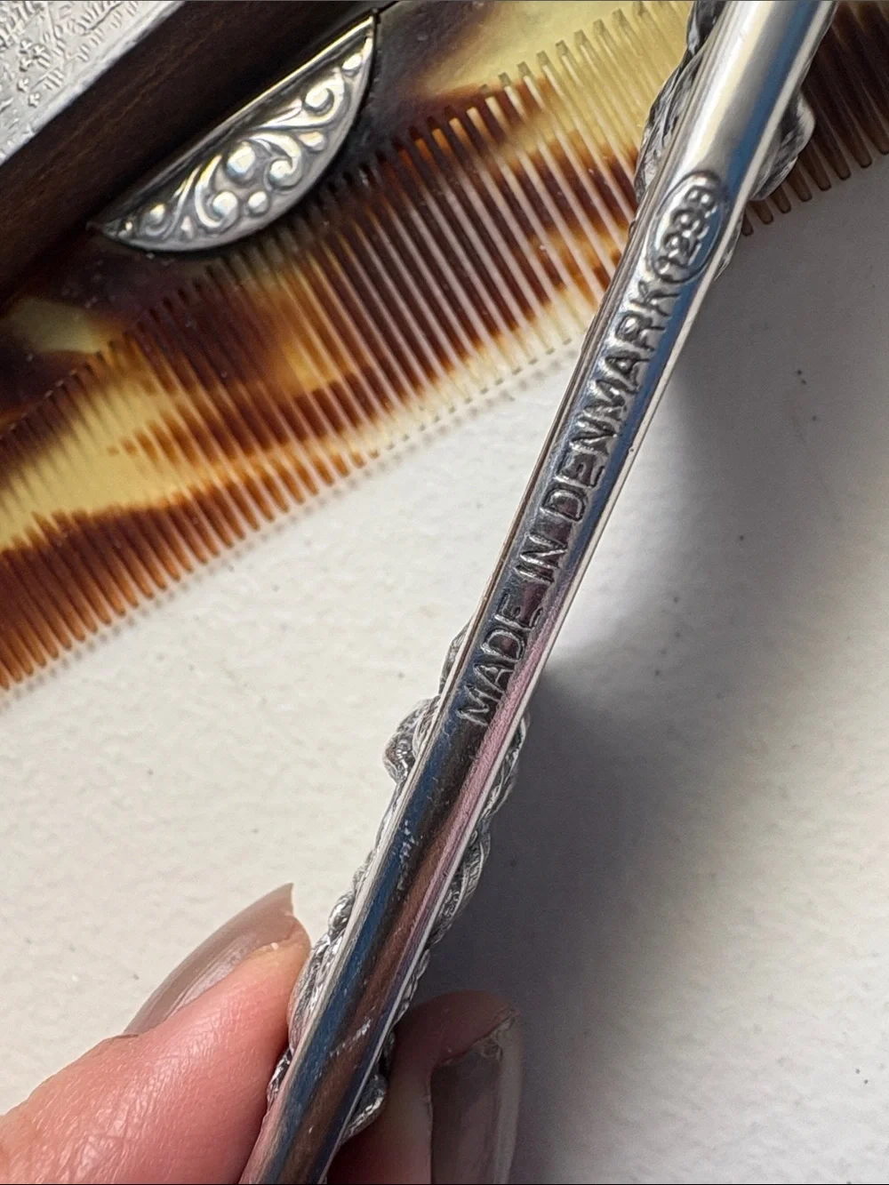 Sterling Silver Cover and Comb in Brown Tortoiseshell Pattern